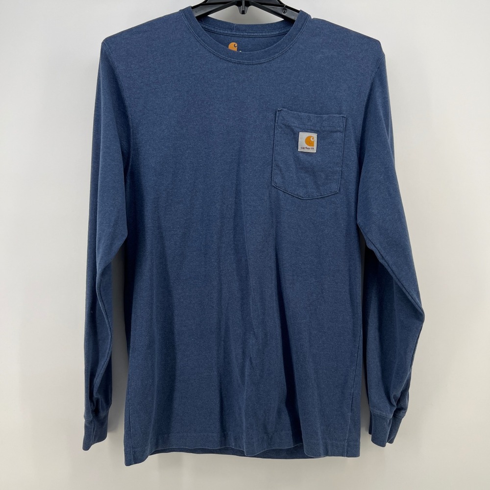 Carhartt Mens Long Sleeve Pocket T-Shirt Blue Original Fit Small S